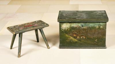 A Rustic Chest and a Children's Stool, - Lidový nábytek