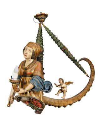 An Important Chandelier with Female Figure (‘Lusterweibchen’), - Lidový nábytek