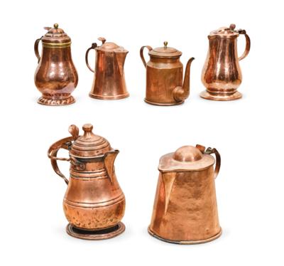 A Mixed Lot of 6 Copper Pots, - County Furniture