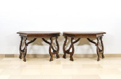 A Pair of Italian Console Tables in Baroque Style, - Lidový nábytek