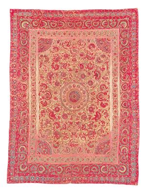 Moghul Blüten-Stickerei, Indien, ca. 291 x 215 cm, - Orientteppiche, Textilien und Tapisserien