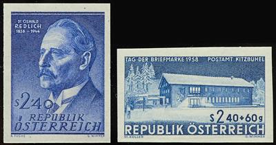 ** - Österreich Nr. 1056 U (Redlich) und 1058 U (Tag der Briefmarke 1958), - Briefmarken