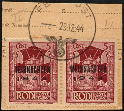 Briefstück - D.Reich Feldpostmarken Nr. 12 (Rhodos) im waagrechten Paar Type IV + III, - Francobolli
