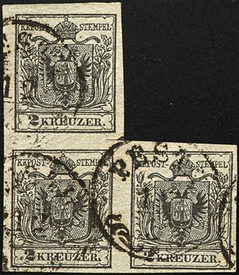 gestempelt - Österr. Nr. 2 H III im DREIERBLOCK, - Stamps