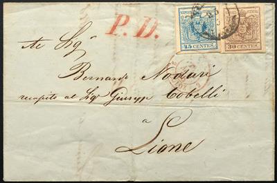 Poststück - Lombardei-Venetien Nr. 4 M + 5 M, - Briefmarken