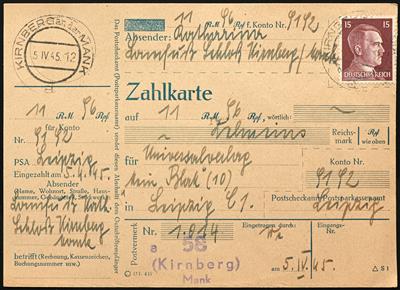 Poststück - Ostmark 1945 Niederösterreich Mostviertel: 10 frankierte Zahlkarten vom Februar bis April 1945, - Briefmarken