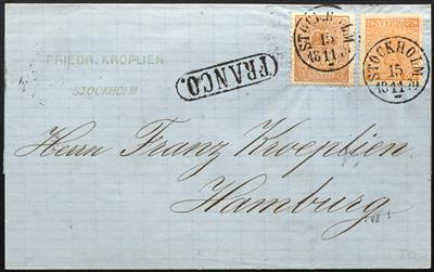 Poststück - Schweden Nr. 14 II in Mischfrankatur mit 10 auf Faltbriefhülle von Stockholm nach Hamburg vom 15.11. 1870, - Francobolli