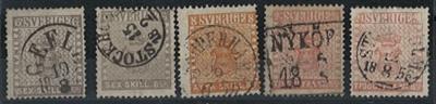 gestempelt - Interess. Spezialpartie Alt-Schweden 1855/1889 in 1 Klemmalbum, - Stamps