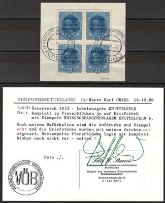 Briefstück - Österr. Lokalausgabe Knittelfeld in Viererblock mit Kriegsgefangenen Lager-Stempel, - Stamps