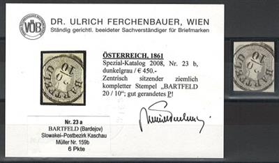 gestempelt - Österr. Nr.23 dunkelgrau mit sitz. Stempel BARTFELD, - Briefmarken