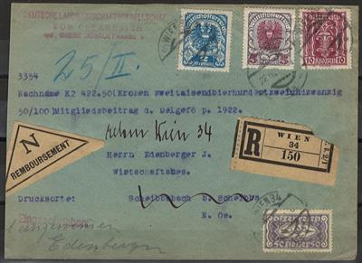 Poststück - Österr. 1922 Reco-Drucksache/Nachnahme von Wien 34, - Briefmarken
