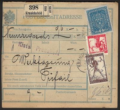 Poststück - Österr./Jugosl. 1919/-10 Paketkarten m. Mischfrankaturen Österr. + Kettensprengerm., - Známky