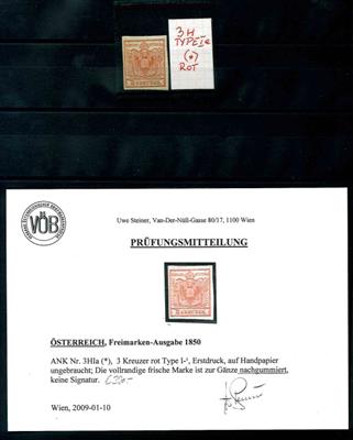 Österreich Ausgabe 1850 (*) - 3 Kreuzer rot Type I Hp, - Známky