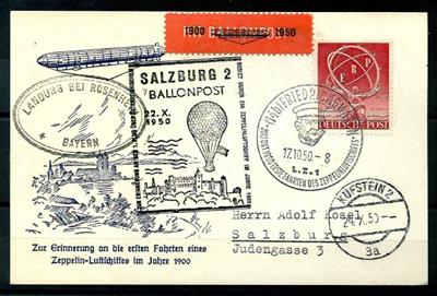 Berlin 1950 ERP Sondermarke auf Ballonpostkarte von Friedrichshafen(L. Z.1) mit Landungsstempel von Rosenheim, - Známky