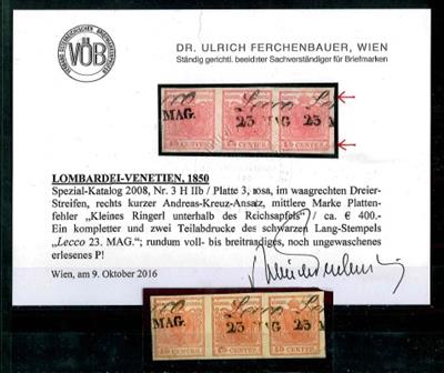 gestempelt - Kl. Partie Lombardei mit waagr. Dreierstreifen der Nr. 3H IIb, - Briefmarken und Ansichtskarten