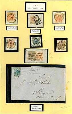 Österr. Ausg. 1850 - 7 Briefstück und 1Poststück mit Nr. 3/5, - Známky