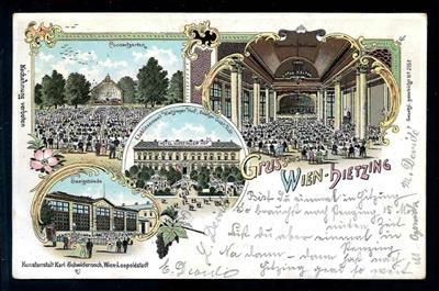 Poststück - 1896/1929 "Gruss aus Wien-Hietzing","Alfred Doll's Weinhaus/Ob. St. Veith", - Briefmarken und Ansichtskarten