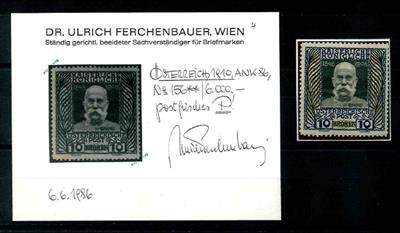 ** - Österr. Nr. 156 (10 K 1908) - laut Kurzbefund Dr. Ferchenbauer handelt es sich um ein "postfrisches, - Briefmarken und Ansichtskarten