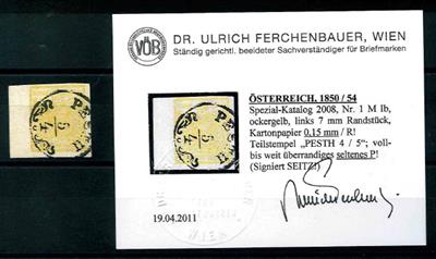 .Û - Österr. Nr. 1MIb ockergelb mit links 7 mm Rand, - Briefmarken und Ansichtskarten