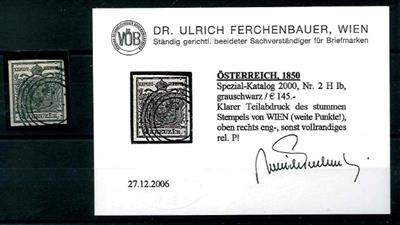 .Û - Österr. Nr. 2HIb grauschwarz mit klarem Teilabschlag des stummen Stempels von Wien (weite Punkte!), - Stamps