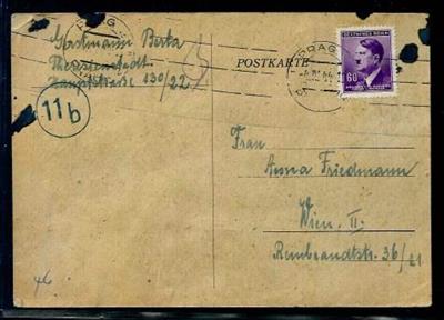 1944 Ghetto Theresienstadt: Vordruckkarte und Schreiben von Prag nach Wien, - Francobolli