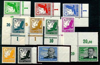 ** - D.Reich Flug  Nr. 529/39 meist Eckrd.- bzw. Randstücke, - Briefmarken und Ansichtskarten