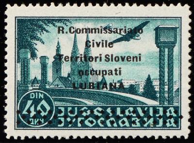 ** - Italien 1941 Laibach: 40 d. verde "con soprastampa del 50d." (3 statt 4 Rautenreihen), - Briefmarken und Ansichtskarten