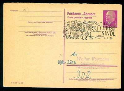 Österr./DDR 1970 ChristkindlSonderstempel auf 15 Pf Antwort-Ganzsachenkarte der DDR, - Stamps