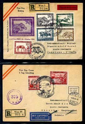 Kl. Partie ERSTTAGE II. Rep. ca. 1946/1950 u.a. mit Austria - Preis - UPU etc., - Briefmarken und Ansichtskarten