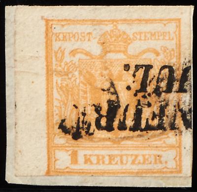 Österr. Ausg. 1850 - Nr. 1H Type Ia braunorange - links 4 mm Rand und deutl. Randdruck, - Briefmarken und Ansichtskarten