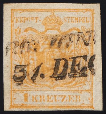 Österr. Ausg. 1850 - Nr. 1HIa hellbraunorange mit div. Plattenf. im Wort "KREUZER", - Briefmarken und Ansichtskarten