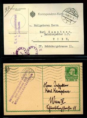 Österr. Feldpost 1. WK 1914/20 Wünschelruten- Post: 9 Belege - Briefmarken und Ansichtskarten