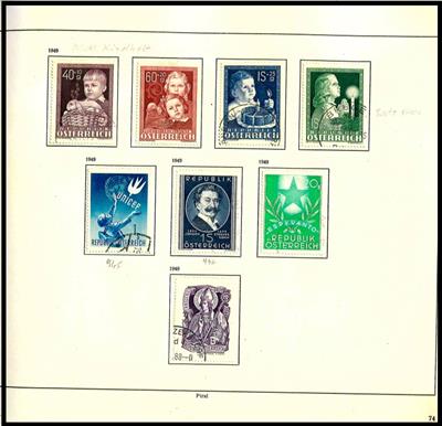 gestempelt - Sammlung Österr. ca. 1945/1987 u.a. Flug 1950/53 gestempelt - Wiederaufbau II **, - Briefmarken und Ansichtskarten