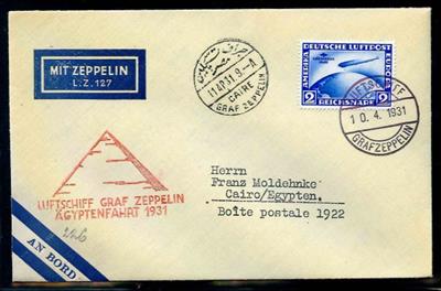 Zeppelinpost - Ägyptenfahrt 1931 - Bordpost (10.4.) frankiert mit Mi Nr. 438 nach Kairo (11.4.), - Známky