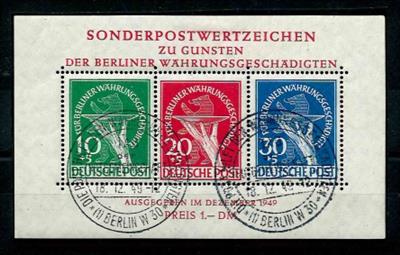 Berlin 1949 Währungsgeschädigten Block mit Sonderstempel vom 18.12.49, - Briefmarken und Ansichtskarten