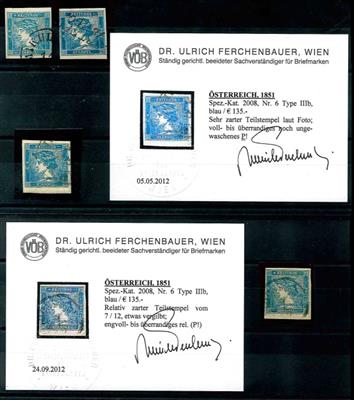 gestempelt - Österr. - kl. Partie Nr. 6 ("Blauer Merkur") - u.a. Farbnuancen, - Briefmarken und Ansichtskarten