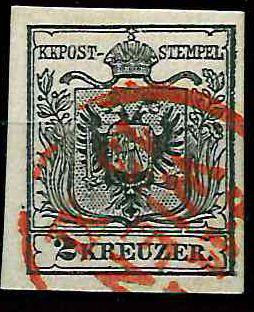 gestempelt - Österr. Nr. 2MIIIb schwarz mit Teilabschlag des roten Einkreisstempels "WIEN 13-XI, - Briefmarken und Ansichtskarten