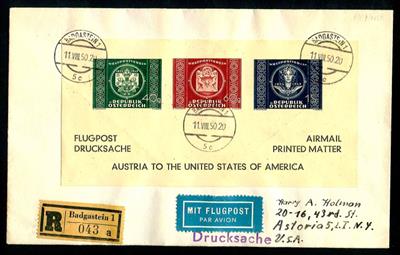 Kl. Partie Poststücke II. Rep. u.a. mit 2 UPU - Adresszetteln ab Bad Gastein rekommandiert per Flugpost in die USA, - Briefmarken und Ansichtskarten