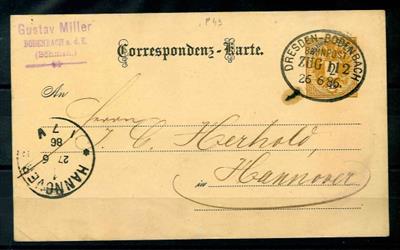 Österr. 1886 "DRESDEN - BODENBACH/ BAHNPOST/ZUG - Briefmarken und Ansichtskarten