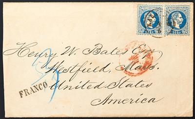 Poststück - Österr. Nr. 38 I (Paar) auf Briefkuvert von Karlsbad in die USA, - Známky