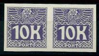 (*) - Österr. 1911 Postomarke 10 Kronen violett ungezähnt im waagr. Paar, - Briefmarken und Ansichtskarten