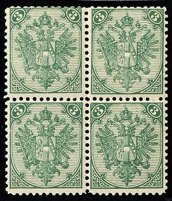 Bosnien ** - 1879 Steindruck 3 Kr. grün Lz.10 1/2 im Viererblock, - Stamps