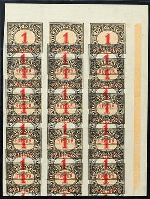 Bosnien ** - 1904 Portomarke 1 Heller mit Doppeldruck im 15erBlock von der rechten oberen Bogenecke, - Briefmarken und Ansichtskarten