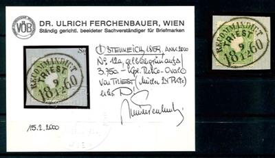 Briefstück - "RECOMMANDIERT/TRIEST/ 9.12.1860"grosser Ovalstempel auf 3 Kreuzer gelblichgrün, - Stamps