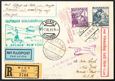 Katapult Österr. 1935 Dampfer "Bremen", - Briefmarken und Ansichtskarten