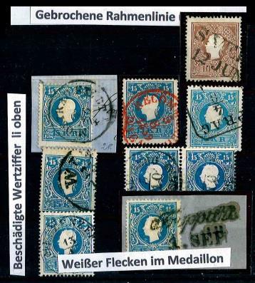 Ö Ausgabe 1858 */gestempelt - 9 extreme Verzähnungen, - Briefmarken und Ansichtskarten