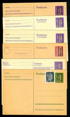 Österr. 1945 - Grazer Aushilfsausgabe 5 verschied. Aufdruck - und 1 Doppelkarte ungebr., - Stamps
