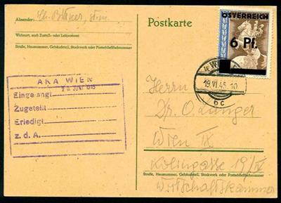 Österr. 1945 - Partie Belege mit Frankaturen I.+ II. Aushilfsausgabe Wien, - Briefmarken und Ansichtskarten