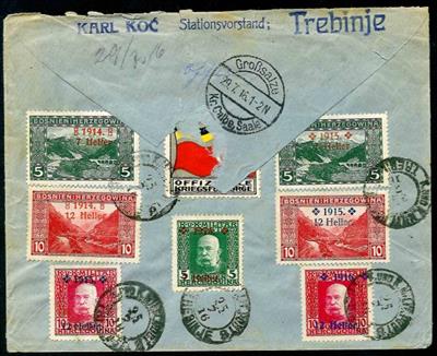 1914/17 Bosnien: 5 interessante - Briefmarken und Ansichtskarten