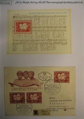 Poststück/Briefstück - Motivsammlung "Stille Nacht" - auf Blättern aufgezogen und ausstellungsreif beschrieben, - Briefmarken und Ansichtskarten